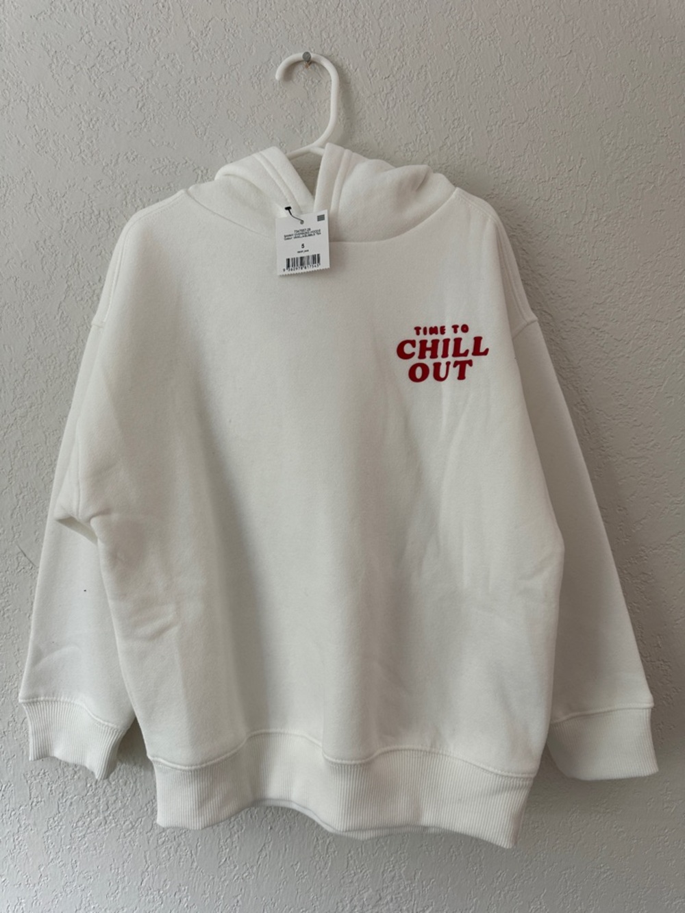 Kids White Hoodie with Red "Time to Chill Out" Graphic